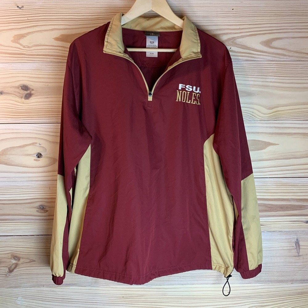 Florida State University Noles Jacket Mens Medium Maroon 1/4 Zip Pullover FSU